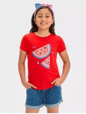Cat & Jack Girls 4th of July Watermelon Short Sleeve Graphic T-Shirt M (8) Red